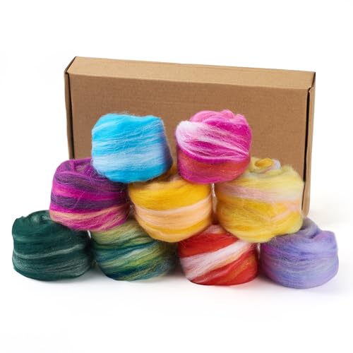 Beadthoven 9 Colors Colorful Felting Wool Roving 45G Needle Felting Wool Roving Yarn Assorted Color Fiber Spinning Wool Roving for Needle Felting, DIY Hand Spinning, Wet Felting, DIY Craft