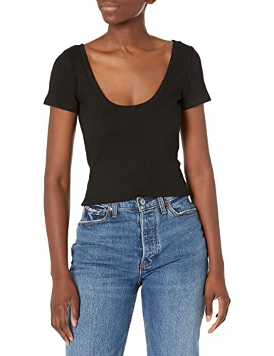 French Connection Women's Tommy Ribbed Top T-Shirt, Black, Medium
