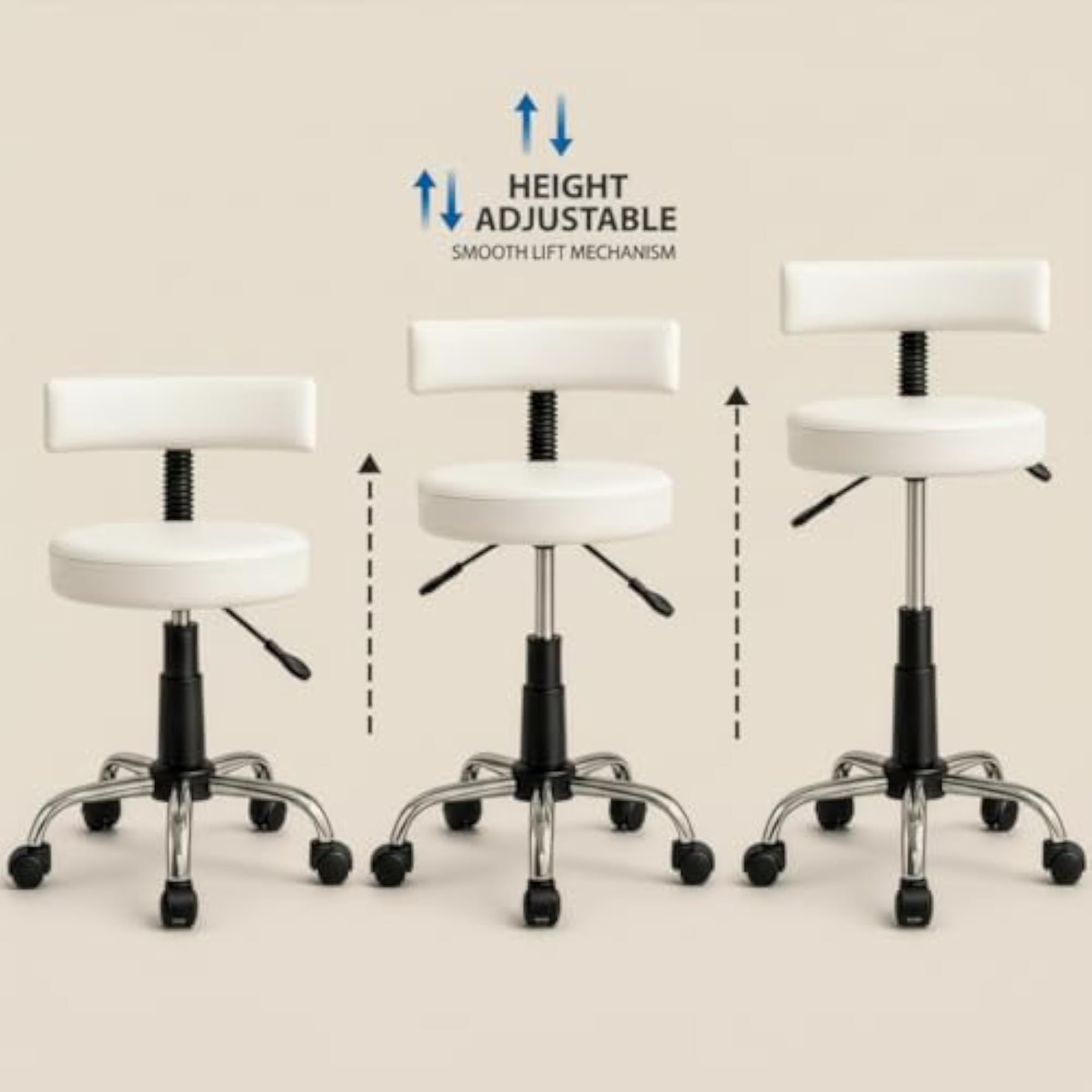 Seating Chrome Rolling Study Flex Stool, White