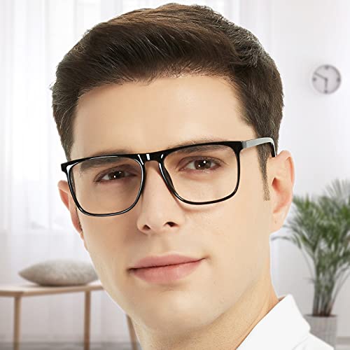 Image of Oversized Blue Light Blocking Glasses for Men Square Clear Frame Anti Blue Ray Mens Computer Eyeglasses Fashion Black