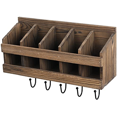 Mygift Wall Mounted Wooden Sunglass Rack With Removable Key Hooks, Rustic Burnt Wood Entryway Storage Cubby #TOP5