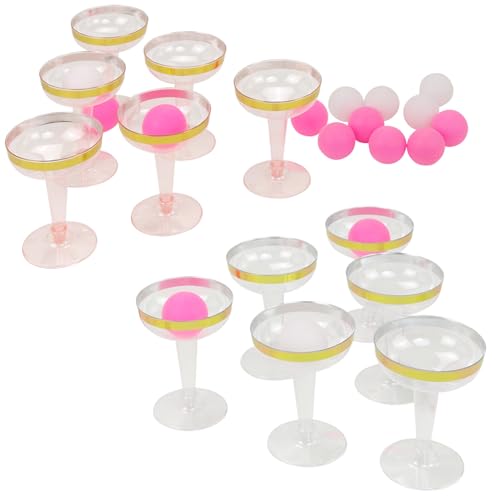 Iconikal 21-Piece Champagne Pong Set 12 Gold-Trimmed Cups 9 Pink Balls Party Game