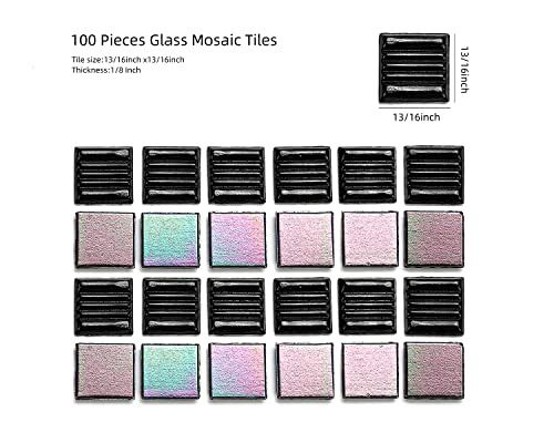 Lanyani 100 Pieces Metallic Glass Tiles For Mosaic Crafts, 3/4" Vitreous Mosaic Tile Stained Glass Pieces, Iridized Black #TOP3