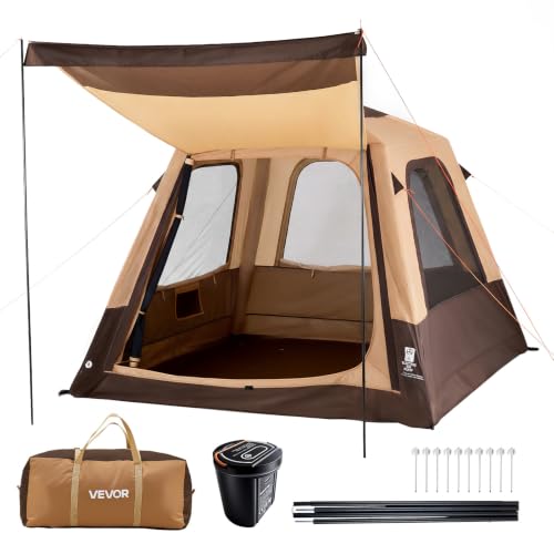VEVOR Tente camping 4 personnes gonflable avec pompe rechargeable, tube air TPU & 5 grandes fenêtres, imperméable sac transport
