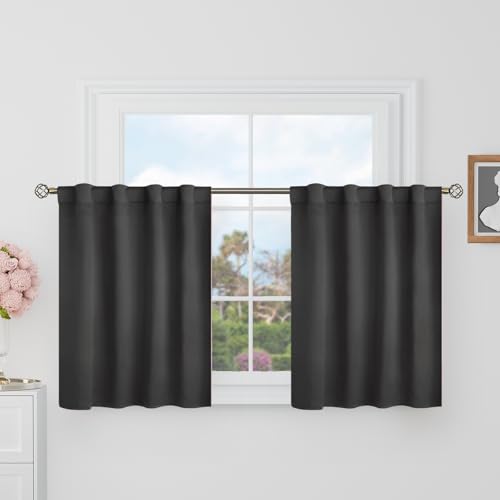 BGment Short Blackout Curtains 30 Inch Length for Small Windows, Dark Grey