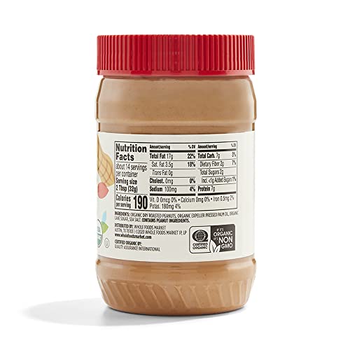 Image of 365 by Whole Foods Market, Organic Sweetened Smooth Peanut Butter, 16 Ounce (Pack of 2)