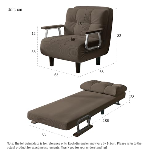Divano Letto Divano Letto 1 Posto Convertibile Poltrona – Grande Comfort Sfoderabile Con Cuscino, Braccioli E Piedi In Metallo (Cachi) - 2