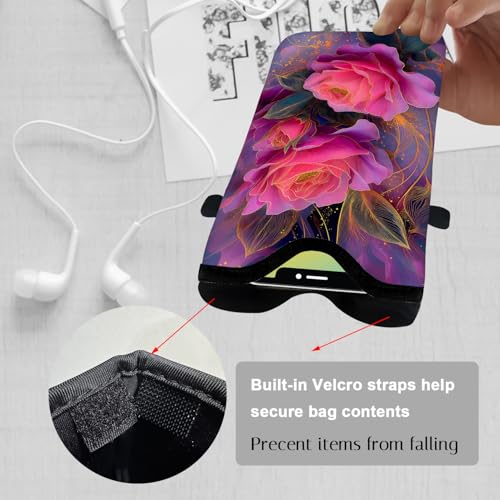 Image of Neoprene Cell Phone Sleeve Pouch Case Bag with Crossbody Strap Neck Lanyard for Women 7.1 X 3.9 in Beautiful Flowers