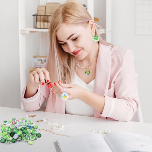 100 Stk Vierblättriges Kleeblatt Bunte Muggelsteine Bunt Groß 25mm Glasnuggets Glassteine Mosaiksteine zum Basteln Glückssteine Edelsteine Deko Schmucksteine Cabochons für DIY Anhänger Armbänder