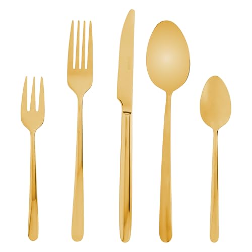 WOLFF Faqueiro de Aço Inox Viena Dourado 30 Peças Com Caixa Litografada - Jogos de Talheres - Mesa Posta - Utensílios de Cozinha, Enxoval, Casamento, Decoração