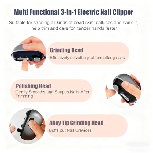Upgraded Electric Nail Clippers, Automatic Electric Nail Trimmers with LED Light, Easy-Grip Painless Nail Cutter for Seniors, Kids, and People with Arthritis, Safe for Thick or Delicate Nails（Gray）