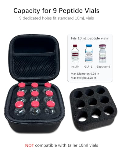 Image of Cruxer Peptide Case for 10ml U-100 Medicine Vials, 9-Slot Vial Storage Case
