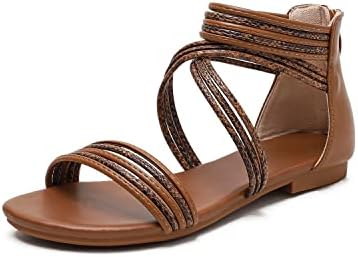 BEUTHOEM Sandals Women Dressy Summer Flat Strappy Cute Casual Beach shoes Brown 9