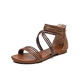 BEUTHOEM Sandals Women Dressy Summer Flat Strappy Cute Casual Beach shoes Brown 9