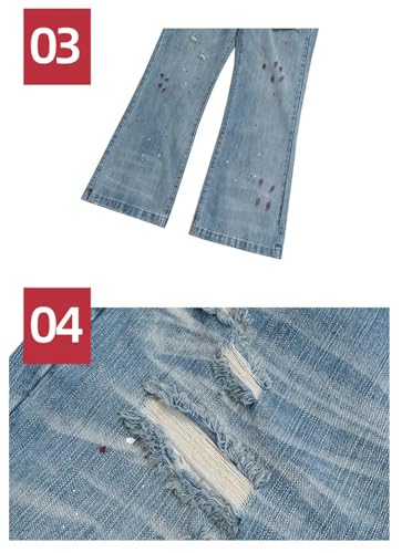 Men Women Washed Jeans Splashing Ink Through Holes Baggy Jeans3