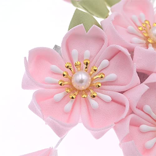 Miao Wu Japanese Women Pink Cherry Blossoms Hair Clip,Kimono Flower Tsumami Hairpin Band Clip Hair Stick Accessories For Women Girls (Style C) #TOP4