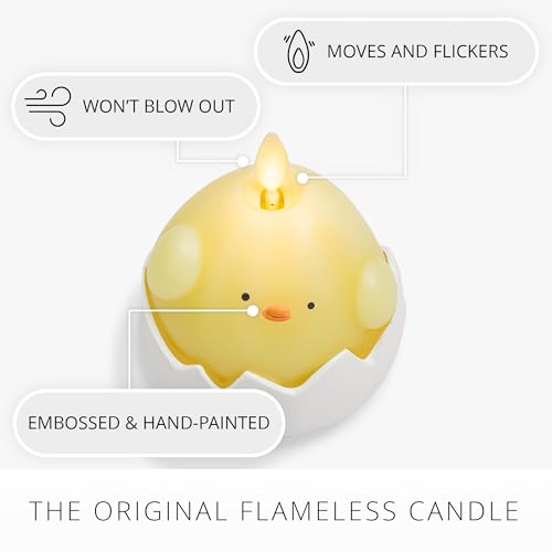 Image of Luminara Hatching Easter Chick Candle - 3.3 inch x 4.3 inch - Flameless Real-Flame Holiday-Inspired Decor - AA Batteries - Flickering LED Flame