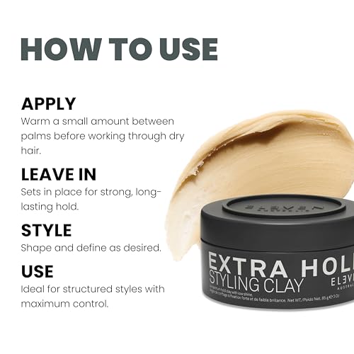 ELEVEN AUSTRALIA Extra Hold Styling Hair Clay for Men and Women - Maximum Hold, Matte Finish for Texture, Long-Lasting Definition, Ideal for Short to Medium Hair - 3 oz