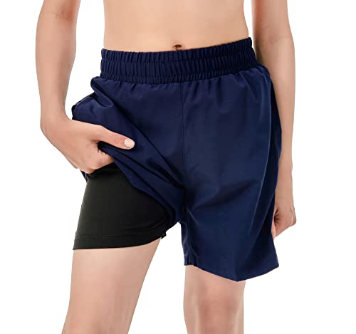 IRELIA Boys Box Brief Liner Compression Mesh Athletic Shorts Pocket Kids Quick Dry Active Sports Shorts with Reflective Strip Navy 14-16 - image 1