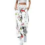 Generisch Weihnachtshose für Damen als Weihnachtsbaum Jogginghose mit Kordelzug Bequeme Baggy Hohe Taille praktischen Taschen