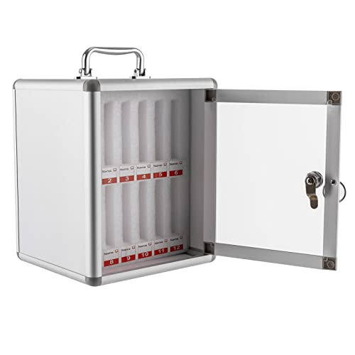Aluminum Alloy Lock Box - Cell Phone Storage Cabinet with Safety Lock - Wall Cellphone Locker for Classroom - 12 Slots (Style 2) With Handle