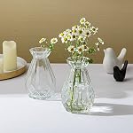 MyGift 5-Inch Decorative Clear Glass Diamond-Faceted Flower Vases, Set of 2