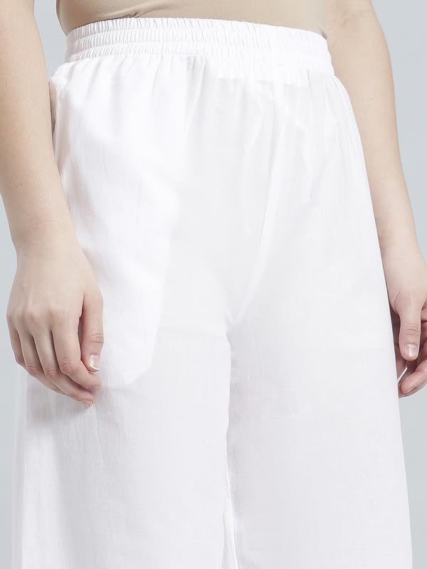 Image of GO COLORS Women Cotton Hakoba Wide Pant Ankle Length, Floral Embroidery, Relaxed Fit, Mid-Rise with Side Pocket