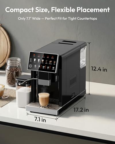 Image of Automatic Espresso Machine, 20 Bar Coffee Maker with Grinder Built in Milk Frother, 15-Grind Settings Fully Automatic Espresso Machine with Touch Screen, Auto Self-Cleaning for Cappuccino & Latte