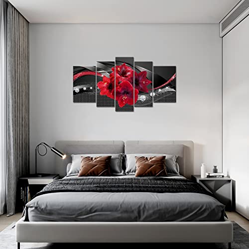 Yaynice Red Lily Flower Wall Art Abstract 5 Piece Large Picture Canvas Print Wall Painting Modern Artwork Wall Décor For Bedroom Living Room Bathroom Office #TOP2