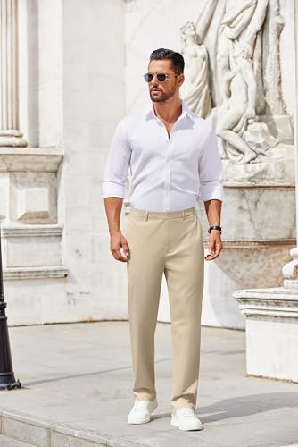 COOFANDY Men Casual Cotton Pants Classic Fit Stretch Chino Pant Flat Front Wrinkle-Free Pants2