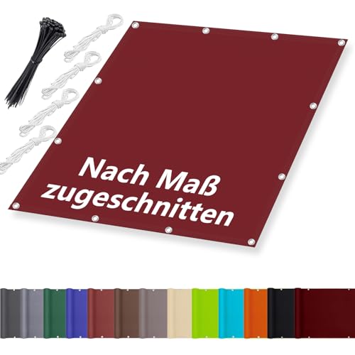 TerrassenüBerdachung Sonnenschutz 3.5x4M, Segeltuch Wasserdicht im Viele Größe und Farben, Beschattungsnetz inkl Befestigungsseile, UV-Schutz, Wetterfest für Garten Terrasse Balkon, Burgunderrot