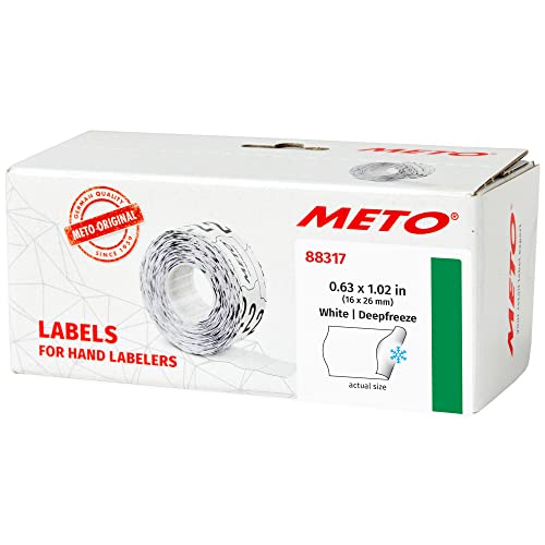 Meto Price Gun Labels, White 0.63" x 1.02" (16 x 26mm), 6 Rolls for 6,000 Total, Deepfreeze Adhesive, for Meto Classic M Price Guns, Double-Line Printing (88317)
