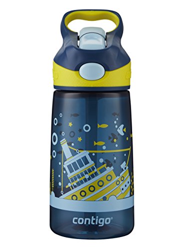 Contigo AUTOSPOUT Straw Striker Kids Water Bottle, 14 oz, Nautical Sunken Ship
