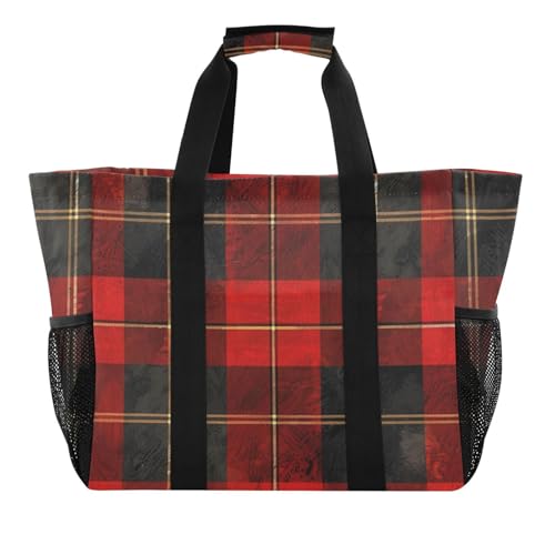 Red Black Buffalo Plaid Large Tote Bags for Women Canvas Tote Purse Reusable Grocery Bags Top Handle Handbags for Travel, Work