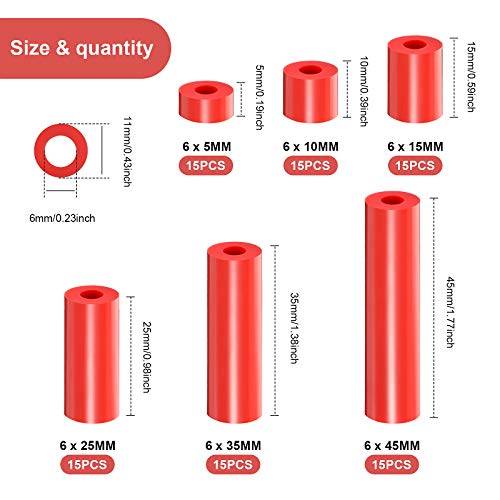 120 Pieces Outlet Screw Spacers Rubber Round Spacer For Electrical Screws Switch And Receptacle, 6 Mm Inner Diameter, 6 Different Length (Red) #TOP1