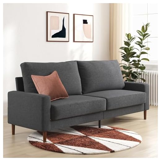 Zinus Colton Canapé 3 Places 195×88×83 cm – Sofa Fixe Tissu Gris foncé – Design Contemporain, Mousse Confortable, accoudoirs carrés, Montage Facile, mobilier Salon, 2 Ans Garantie - conçu en France