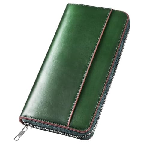 Matakul LONG WALLET,Leather Wallet, Long Zippered Pouch Wallet for Men, Tochigi Leather Wallet with YKK Zipper,Large Capacity,Coin Purse,Stylish,Unisex,(Green) Cover