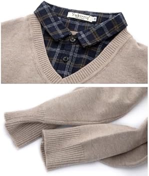 KTWOLEN Casual gebreide trui voor heren, lange mouwen, effen V-hals, gebreide trui met mock-hemdkraag, Donkerblauw, L KTWOLEN Casual gebreide trui voor heren, lange mouwen, effen V-hals, gebreide trui met mock-hemdkraag, Donkerblauw, L