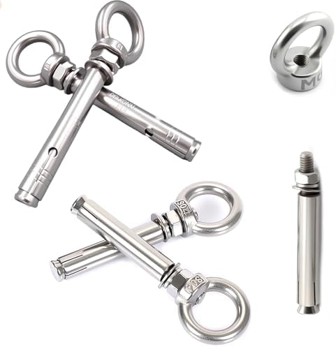 1/4" X 2-3/4" Heavy Duty Concrete Anchors,Stainless Steel Concrete Anchors Eye Bolt Eyebolt Anchor Wall Concrete Brick Anchor Expansion Bolts Ring Screw Eyes,5-Pack