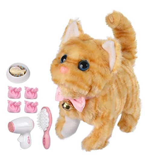 WorWoder Plush Electronic Interactive Cats That Move and Meow Waliking Lifelike Interactive Toy pet Stuffed Kitten for Girls Kids (Yellow Stripes)