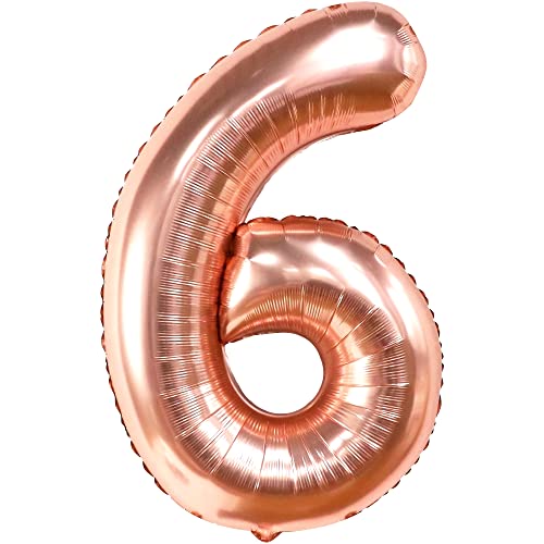 KatchOn Giant Rose Gold Number 6 Balloon - 40 Inch | 6th Birthday Decorations | Six Year Old Balloon for 6 Year Celebrations