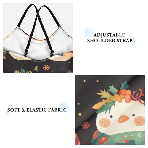 KLL Black White Christmas Snowman Girls' 1-Piece Swimsuits Summer Swimwear with Adjustable Straps Cute3