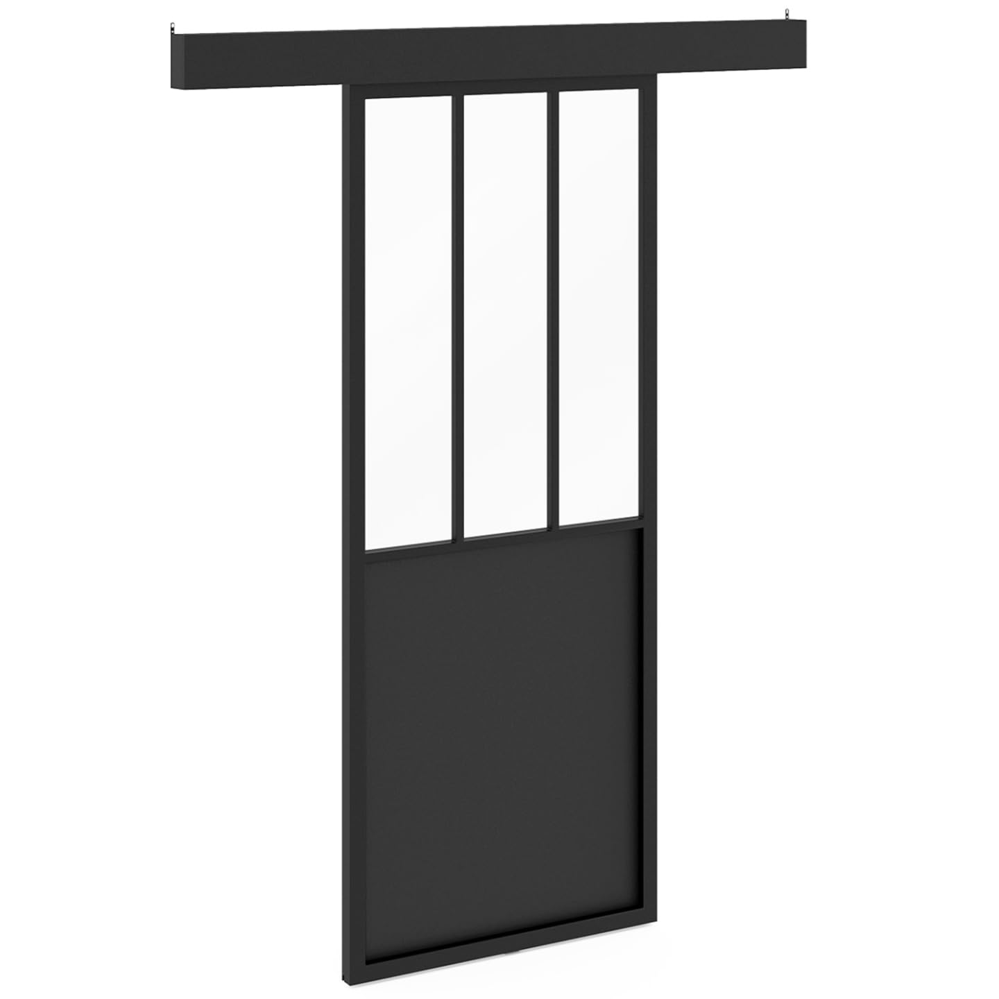 IDMarket - Kit Porte coulissante verrière 83 cm en métal + MDF avec Rail et Fixations