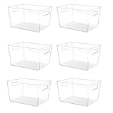 Feshory 6 Pack Extra Large Clear Pantry Storage Containers Organiser(XL) for Closet, Pantry, Under Sink, Bathroom - Plastic Storage Bins with Handle for Cupboard Kitchen & Home Organisation