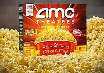 AMC Theatres Extra Butter Microwave Popcorn | 6 Bags and Butter Topping Packets