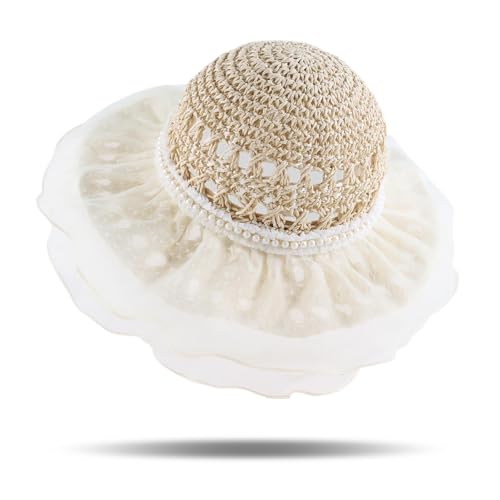 Image of Lcaiualu Baby Girl Sun Hat for Toddler Straw Hats Kids Bucket Hat with Bow Flower Baby Sun Cap for Girls Beach Summer Outdoor