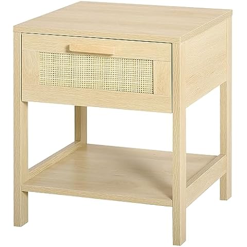 HOMCOM Rattan Drawer Bedside Table Cover