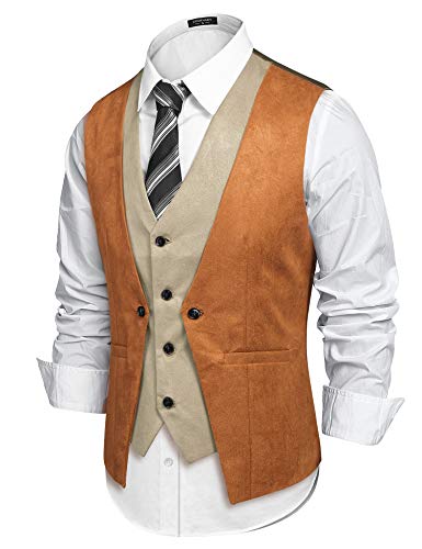 Coofandy Men'S Suede Leather Vest Layered Style Dress Vest Waistcoat thumb #1