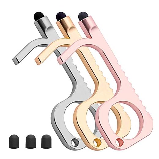 WINWANG No Touch Door Opener Tool Multifunctional Touchless Door Opener with Stylus Tool Button Pusher (Gold, Silver, Rose )