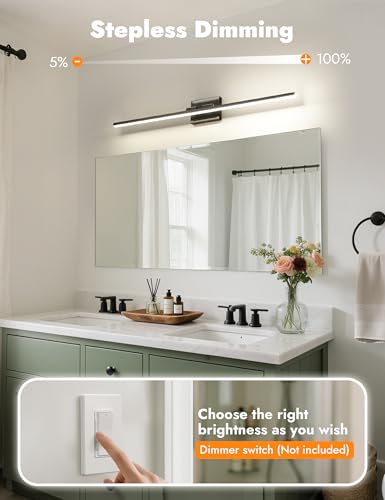 Image of NIORSUN 39.4 Inch Modern Bathroom Light Fixture, 24W 5CCT Dimmable LED Black Bathroom Vanity Lights Over Mirror, Vanity Lights for Bathrooms Restroom Mirror- ETL Certified